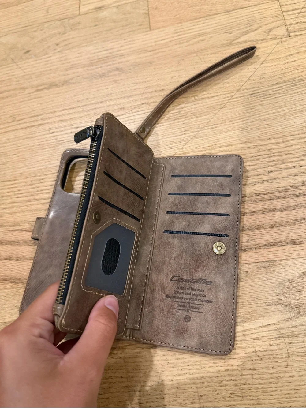 iPhone 15 pro max Brown Wristlet Phone Wallet with Snap Closure